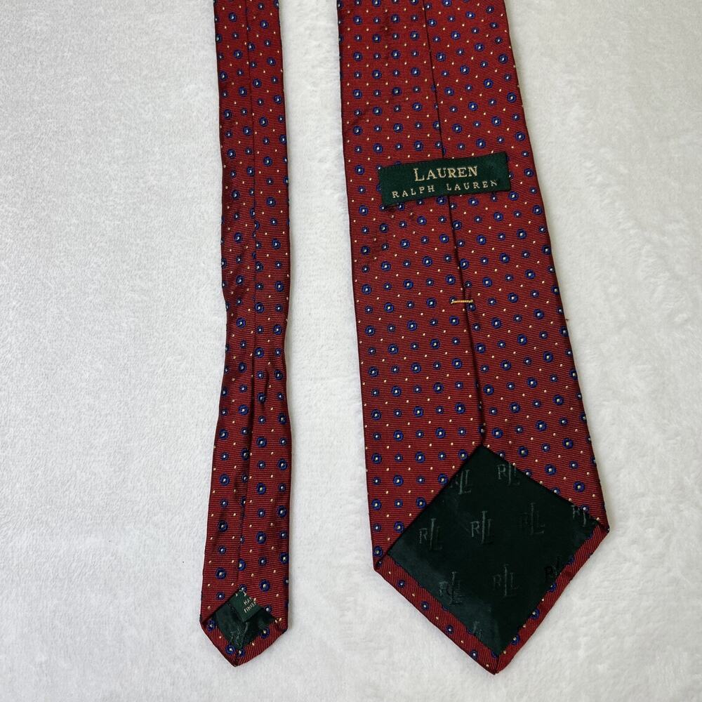Lauren Ralph Lauren Men's Red Geometric Silk Neck Tie Blue/Ylw Dots Circles USA - Picture 6 of 7